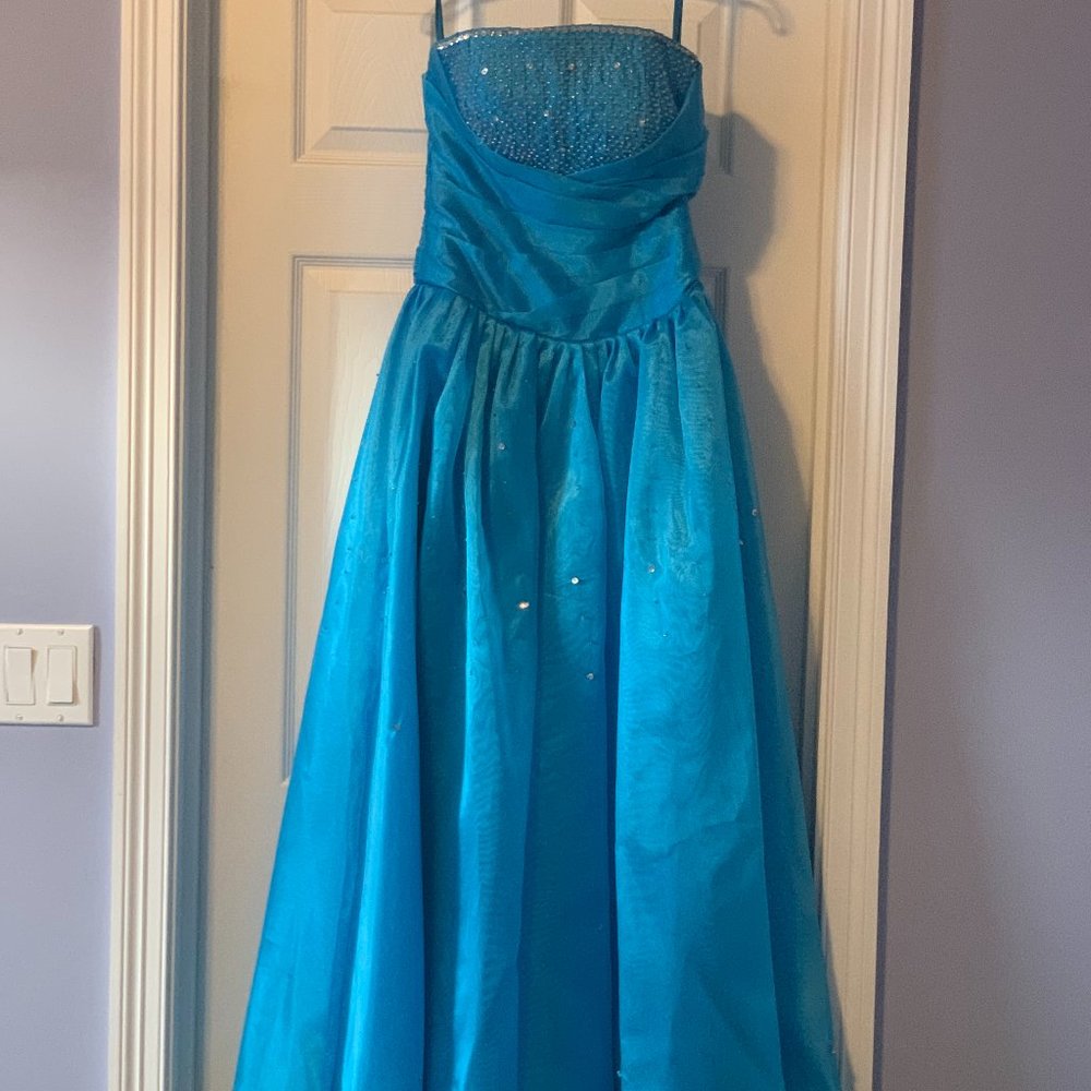 Beautiful strapless turquoise sparkle gown size XS-S (adjustable)